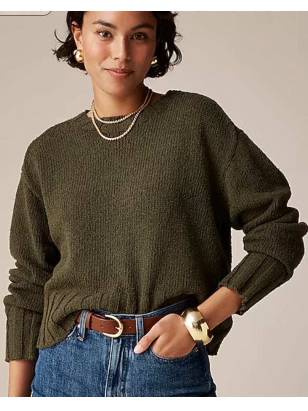 J. Crew Relaxed Crewneck Sweater in Olive Size M